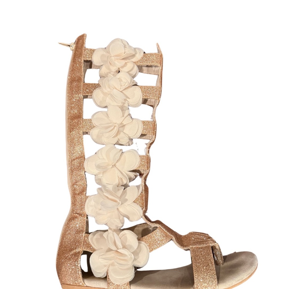 Joyfolie Gold and Cream Gladiator Sandals with Floral Details